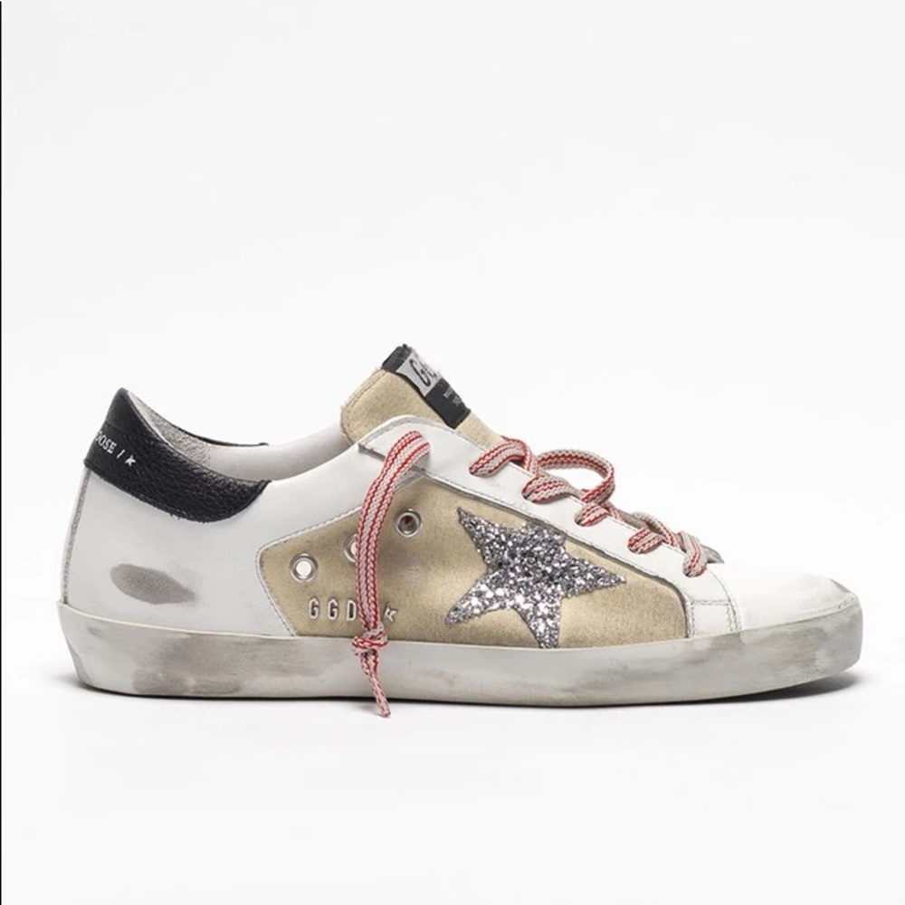 Beige Silver Glitter Superstar Sneakers Size 40